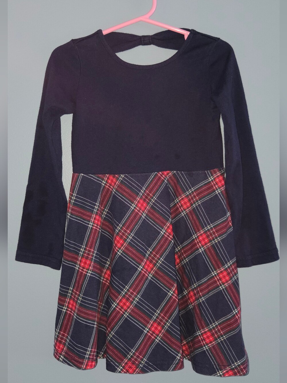 4T Navy Blue Dress With Plaid Skirt